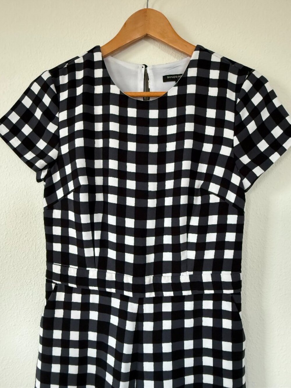 Banana Republic Black White Gingham Romper Pockets Size 0 - Picture 3 of 15